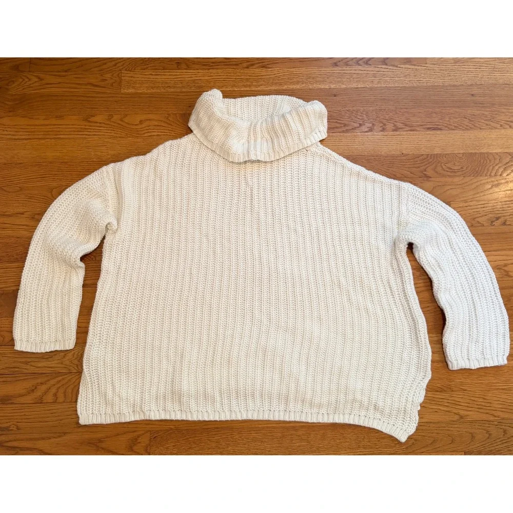 Haven Well Within Cream Cowl Neck Ribbed Knit Sweater Large Oversized Pullover